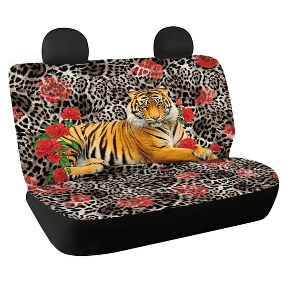 FUIALDOLG Tiger Leopard Rose Rear Bench Seat Covers for SUV, 2 Piece Non-Slip Car Rear Seat Covers, Durable Waterproof Back Seat Covers for Automotive Truck