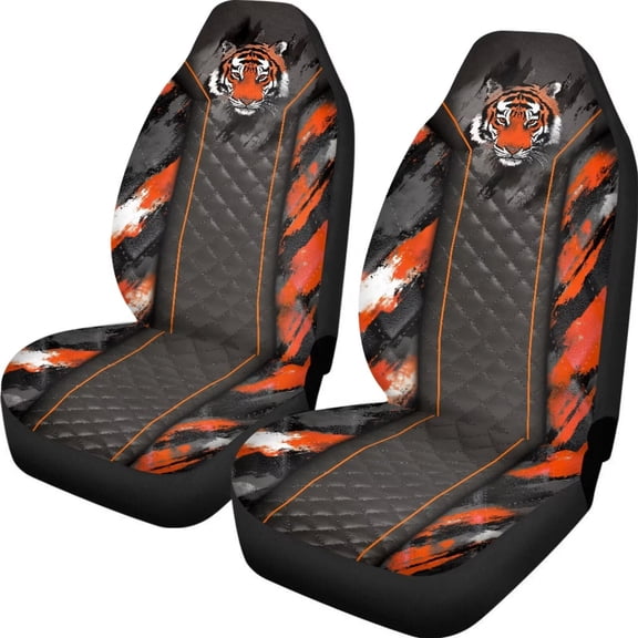 FUIALDOLG Tiger Print Front Seat Covers 2 Pcs Set Waterproof Car Seat Cushions All-Season Protection Car Accessory for Cars Truck Van SUV Sedan