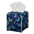 thumbnail image 1 of FUIALDOLG Tissue Box Cover PU Leather Car Tissue Holder Square Waterproof Facial Paper Organizer Dispenser for Bathroom, Vanity Countertop, Tabletop, Blue Neon Butterfly, 1 of 7