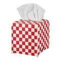 thumbnail image 1 of FUIALDOLG Tissue Box Cover PU Leather Car Tissue Holder Square Waterproof Facial Paper Organizer Dispenser for Bathroom, Vanity Countertop, Tabletop, Red Checkered Pattern, 1 of 7