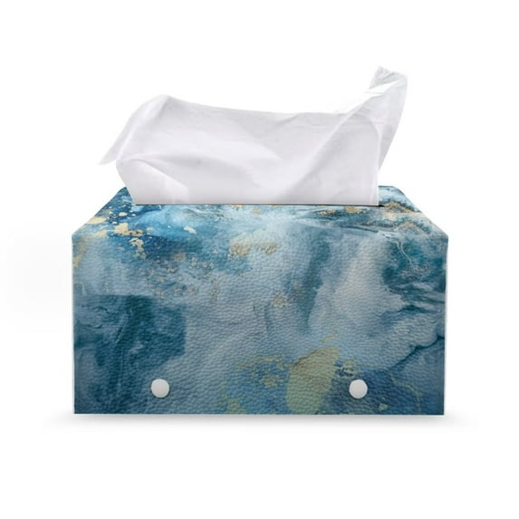 FUIALDOLG Tissue Box Cover Rectangle PU Leather, Blue Marble Tissue Box Holder, Waterproof Decorative Cover for Bathroom Toilet Bedroom Living Room Table Desk Office