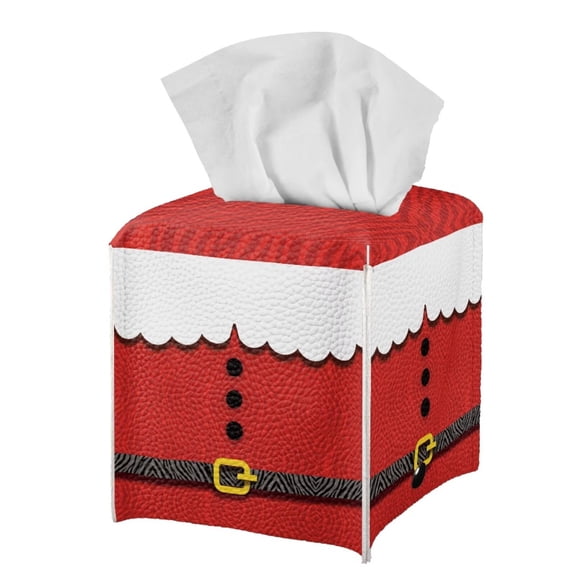FUIALDOLG Tissue Box Holder Waterproof - Square PU Leather Tissues Cube Box Cover -Christmas Santa Design Decorative Car Facial Tissue Holder on Table and Barthroom, 5.1"X5.1"X5.5"