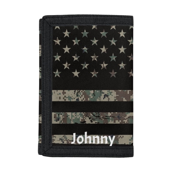 FUIALDOLG Trifold Card Wallet Camo American Flag Pattern Lightweight Coin Pockets for Outdoor, Stretch Polyester Slim Kids Trifold Wallet