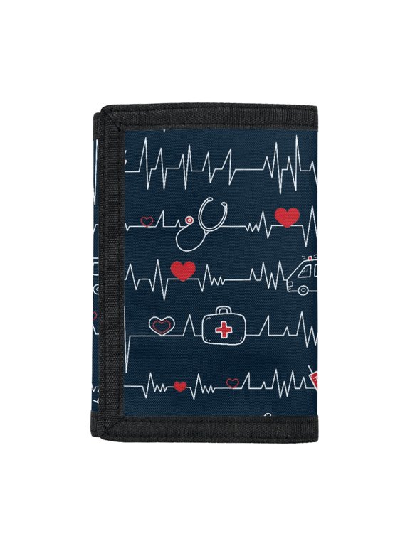 Trifold Card Wallet with Medical Heartbeat Pattern, Polyester Kids Wallet for Children, Daily Travel and Outdoor Sports Use