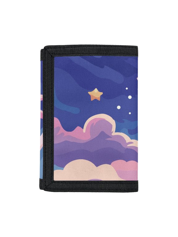 Trifold Card Wallet with Night Cloud Star, Slim Polyester Kids Wallet for Outdoor Sports and Children Daily Use