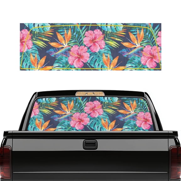 FUIALDOLG Tropical Hibiscus Truck Back Window Decals Perforated Personalized Graphic Rear Window Sticker Easy Install for Cars Trucks SUV