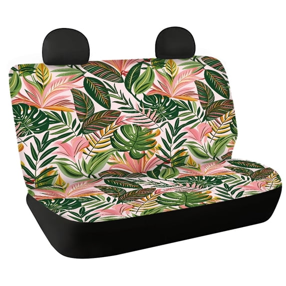 FUIALDOLG Tropical Leaves Rear Bench Seat Covers with SUV Sedan, Comfortable Dustproof Stretch Waterproof Back Seat Protectors (2 Pack)