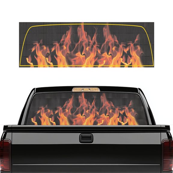 FUIALDOLG Truck Rear Window Decal Easy Installation Personalized Back Window Sticker Decal Wrap for Pickup SUV,Orange Flame