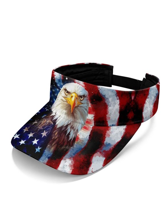 USA Flag Eagle Print Women's Sport Wear Athletic Visor Sun Sports Hat Run Visor Open-top Cap for Women and Men Running Sports Walk