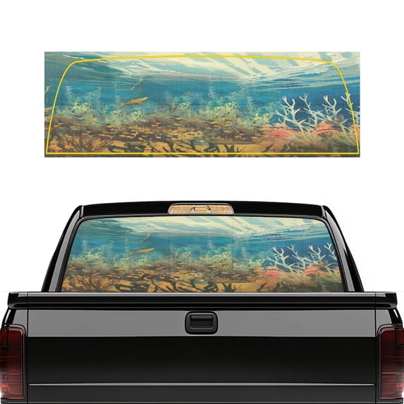 FUIALDOLG Underwater Coral Reef Rear Window Decals 66.9 x 22.4 Inches, Vinyl Decals Fit Most Pickup Trucks SUVs, Perforated Decal for Personalized Automotive Decoration