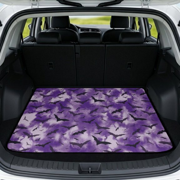 FUIALDOLG Universal Car Trunk Mat 29"x39", Purple Bat Print All Weather Trunk Protection Cargo Liner, Non Slip Durable Trunk Dog Cover for Most Car Models
