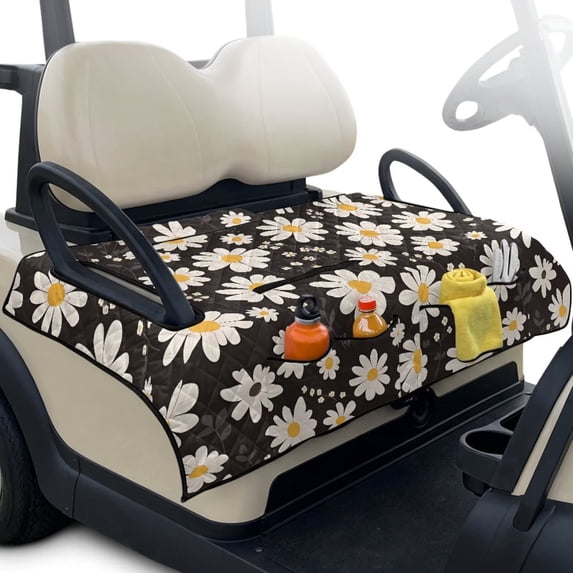 FUIALDOLG Universal Fit White Daisy Flower Golf Cart Cover 51x30Inch Anti Skid Golf Cart Seat Cover With Pocket,Two-Seat Golf Carts Replacement Cushion Universal for Club Car