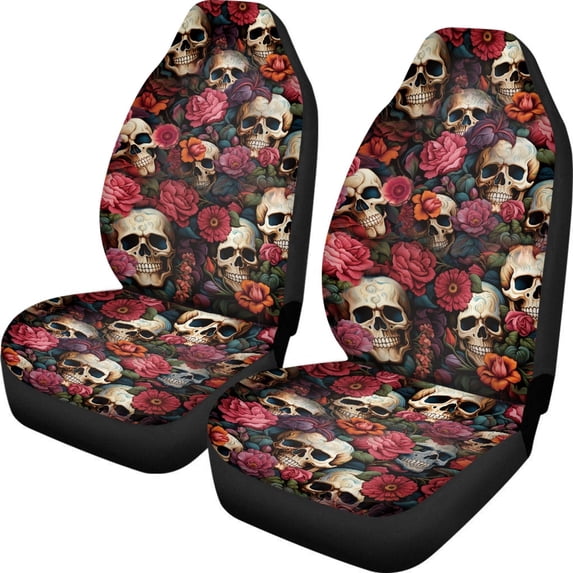 FUIALDOLG Vehicle Seat Covers Automotive, Comfortable Front Seat Cover Sedan Interior Protection Accessories, Floral Skull Theme