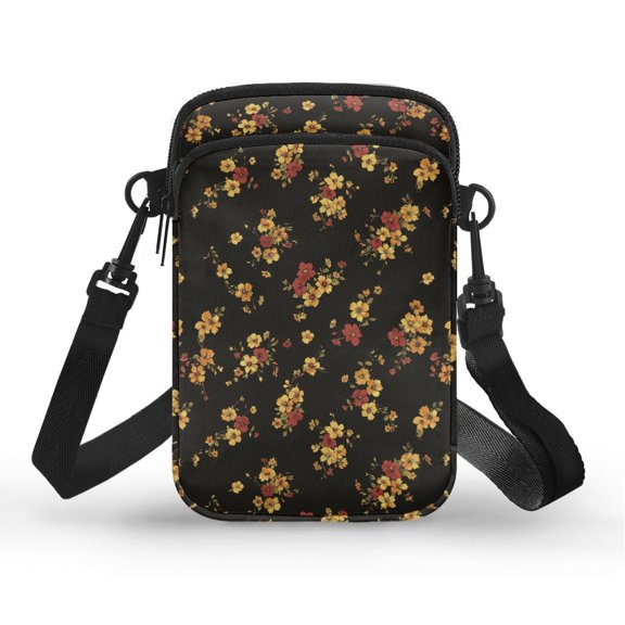 FUIALDOLG Vintage Autumn Floral Print Mini Crossbody Bags, Multi-Purpose Phone Purse Adjustable Shoulder Strap Cell Phone Purse for Travel Hiking