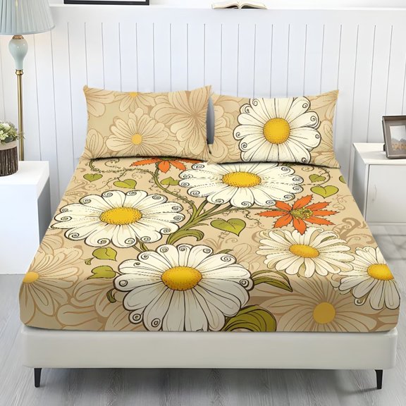 FUIALDOLG Vintage Daisy Bed Sheets Set 3 Piece Twin Size Bedding Sheet Set Breathable Fade Resistant Bedsheet & Pillowcases Wrinkle Resistant for Women Men