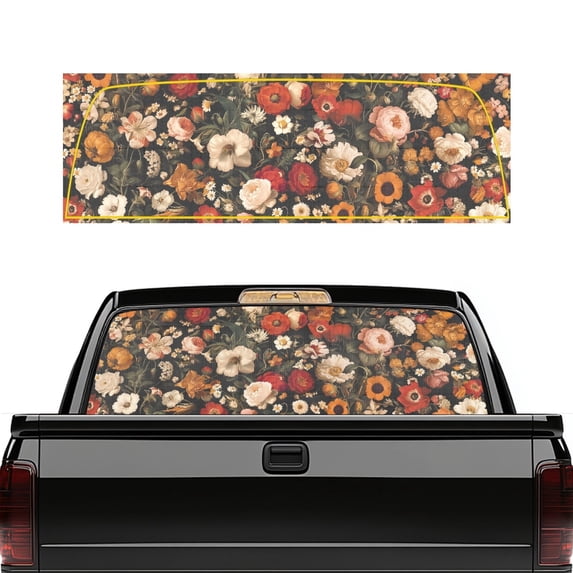 FUIALDOLG Vintage Floral Car Rear Windshield Sunshade, See through Perforated Truck Rear Window Decal Full Coverage Easy Install 66.9 x 22.4 Inches