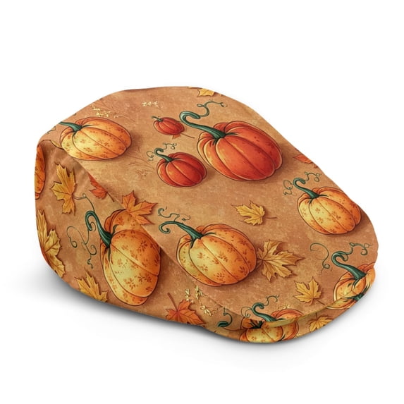 FUIALDOLG Vintage Newsboy Hat for Hiking Daily Commuting, Pumpkin Maple Leaf Print Polyester Windproof Beret Hat Light