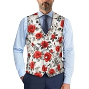 FUIALDOLG Vintage Rose Suit Vest Mens Hippie Style Waistcoat Causal Formal Business Vests Party Waistcoat Vest Jacket Steampunk Top
