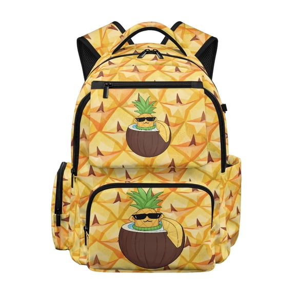 FUIALDOLG Water Resistant Book Bag for Middle School Back to School, Polyester Adjustable Straps Kids Backpack, Pineapple Texture