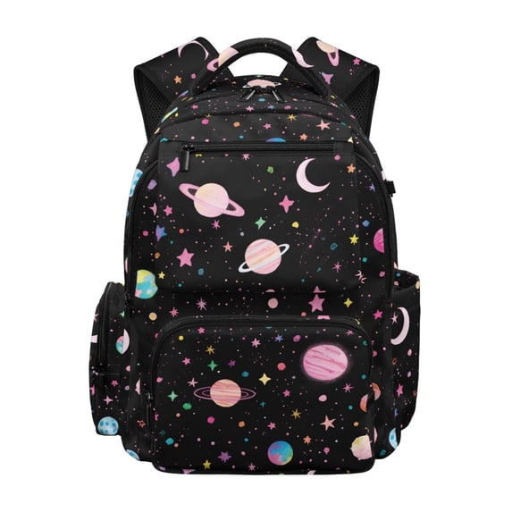 FUIALDOLG Watercolor Galaxy & Celestial Pattern Compartments School Bag for Hiking Daily, Multi-Pocket Large Capacity 600D Polyester Multi-pocket Bookbag