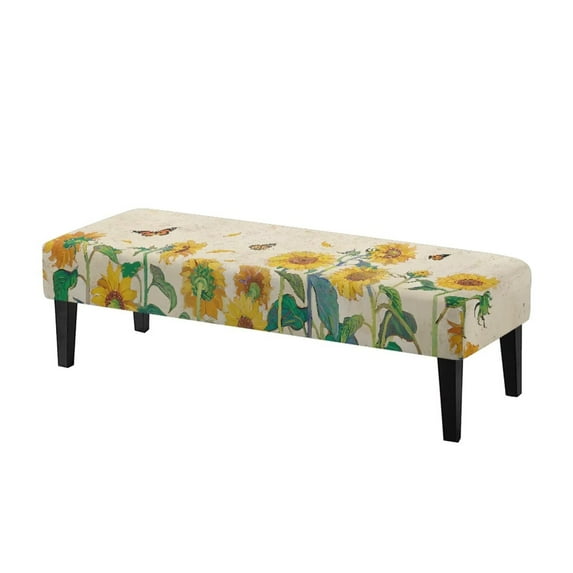 FUIALDOLG Watercolor Sunflower Butterfly Dining Bench Cover, Stretch Bench Seat Covers Slipcover with Elastic Band Washable Rectangle Chair Protector for Dining Room, Bedroom