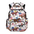 thumbnail image 1 of FUIALDOLG Waterproof Backpack for School Elementary School, Polyester Multi Pocket Bookbag, Horse Racing American Flag Pattern, 1 of 10