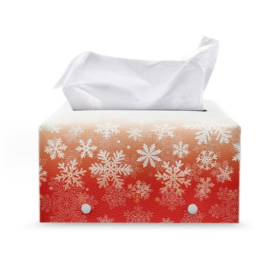 FUIALDOLG Waterproof Tissue Box Cover, Rectangle PU Leather Car Tissue Holder, Decorative Facial Paper Organizer Dispenser for Bathroom, Night Stands, Desk, 9.7"X5.2"X5.1" -Snowflakes