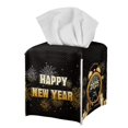 thumbnail image 1 of FUIALDOLG Waterproof Tissue Box Holder, Square PU Leather Tissue Box Cover, Happy New Year Decorative Facial Paper Organizer Dispenser for Bathroom, Night Stands, Desk, 5.1X5.1X5.5'', 1 of 7