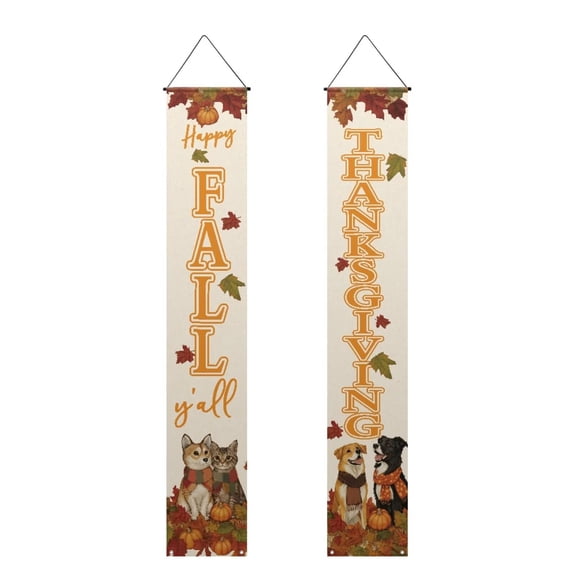 FUIALDOLG Welcome Porch Sign Banner, Fall Hanging Banner Home Outdoor Porch Decorations Door Sign Banner Wall Home Festive Seasonal Hanging Flag for Thanksgiving Day