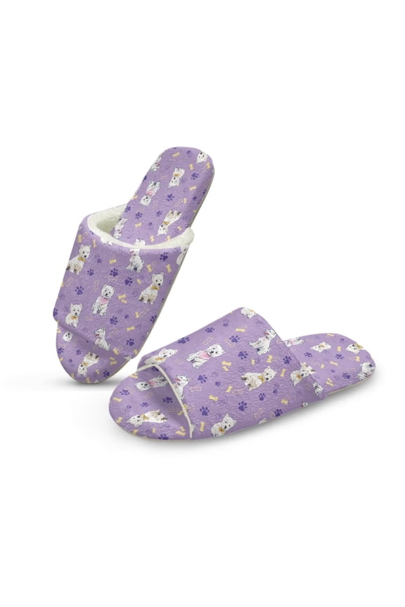West Highland White Terrier Print House Slippers for Women Indoor Open Toe Women House Slippers Winter Cotton Shoes Breathable Home Soft Outsole, Size 7.5-8.5