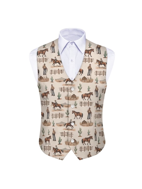 Western Cowboy Men's Waistcoat Vests Jacket Sleeveless Blazer Suit Wedding Business Tuxedo Vests with Back Strap