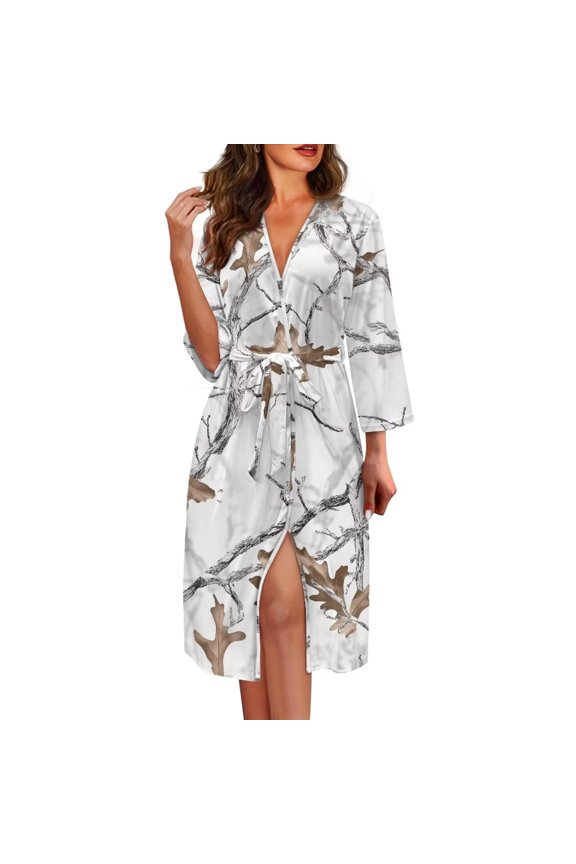 White Camo Hunting Forest Womens Robes Lightweight Nightgowns for Women Casual Loose Fit Bathrobe Loose Fit Trendy Sleepwear