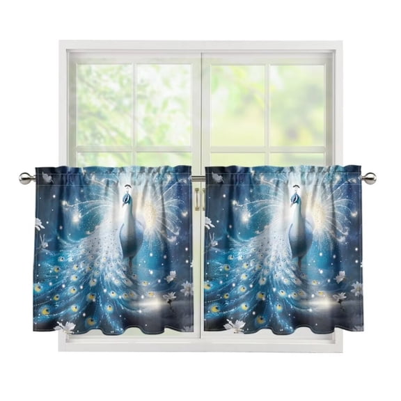 FUIALDOLG White Peacock Kitchen Tier Curtains 36" Length Short Curtains Set Rod Pocket Small Half Window 2 Panels Farmhouse Window Curtains for Bathroom