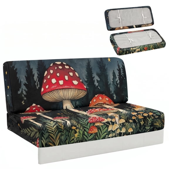 FUIALDOLG Wild Mushroom Botanical Print, RV Couch Covers Universal RV Sofa Bed Cover Fit for Travel Suitable for Jackknife Sleeper Sofas Futon Sofa