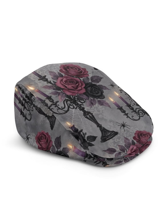 Windproof Mens Forward Cap, Gothic Rose Candelabra Polyester Durable Vintage Forward Beret Hat for Summer Outdoor Hiking