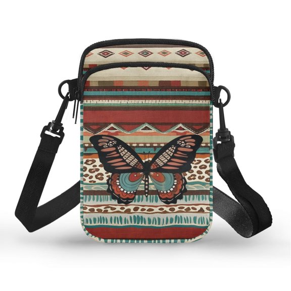 FUIALDOLG With Adjustable Strap Cell Phone Purse for Shop Work, Polyester Zipper Crossbody Bag, Butterfly Striped Geometric