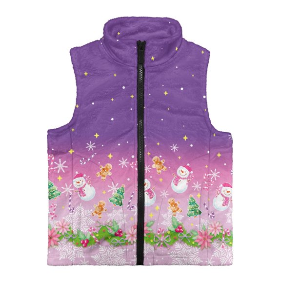 FUIALDOLG With Pockets Sleeveless Fleece Jacket for Outdoor Activities Casual, Snowman Winter Pink Polyester Stand Collar Sleeveless Jackets