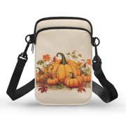 FUIALDOLG With Shoulder Strap Phone Purse Wallet for Yoga Running, Polyester Double Deck Crossbody Bag, Autumn Pumpkin Leaves Print