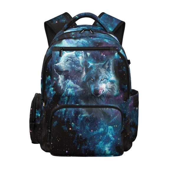 FUIALDOLG Wolf Pattern Design School Backpack with Multiple Pockets Water Resistant School Bag, Durable 17 Inch Book Bag for Middle School Daily Use Travel