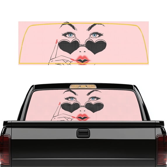 FUIALDOLG Woman with Heart Sunglasses Perforated Vinyl Rear Window Decal Graphic, 66.9" x 22.4" Waterproof See-Through Sticker for Trucks, Pickup Cars and SUVs