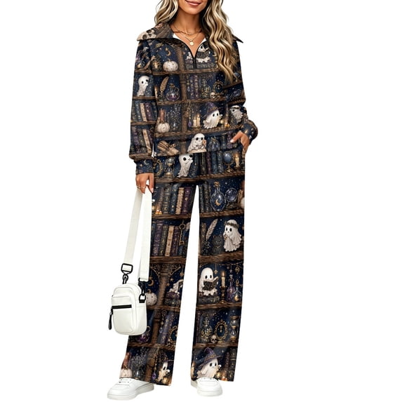 Zip Magic Runner FUIALDOLG Women 2 Piece Lounge Sets with Ghost Magic Pattern, Baggy ...