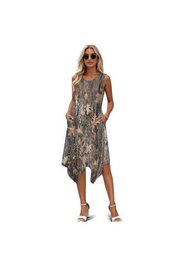 knee length dresses for ladies Asymmetric Casual Camo Dress, Mid-calf