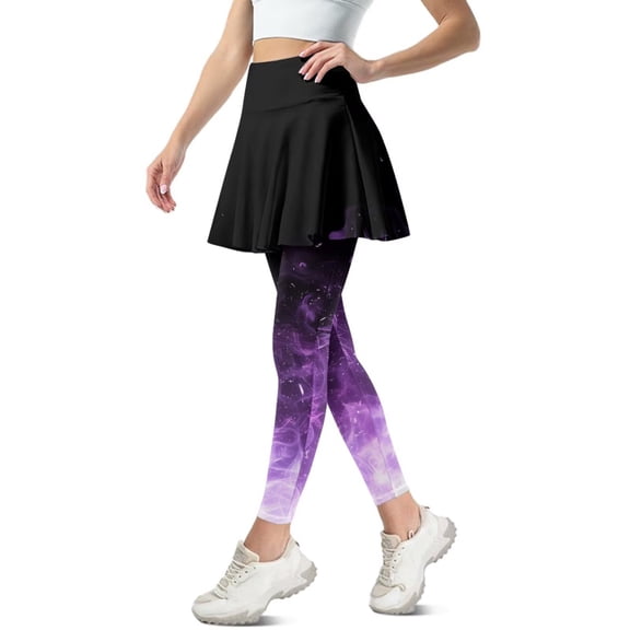 FUIALDOLG Women's Purple Fire Flames Print Skirted Leggings with Pockets Lady Tennis Skirt with Legging Full Length Yoga Pants Golf Skapri with Skirt,Size XS