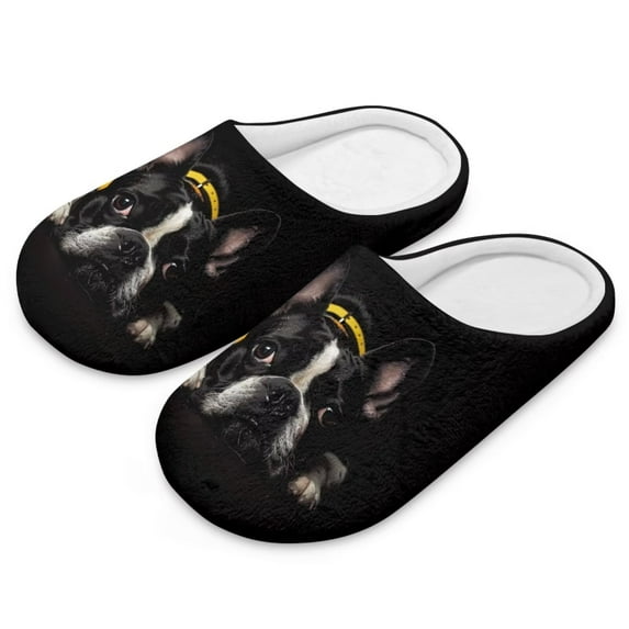 FUIALDOLG Women's Slippers French Bulldog Print Fuzzy House Slippers for Women Indoor Closed Toe Slide for Ladies Bedroom Shoes, Size 10.5-11.5