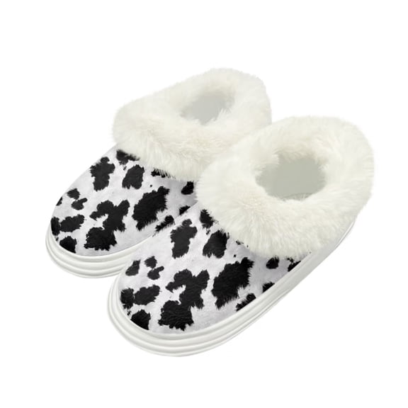 FUIALDOLG Women's Slippers Platform Cow Print Women Slippers Slip on Fluffy Fleece Lined House Shoes for Indoor Outdoor, Size 9-10