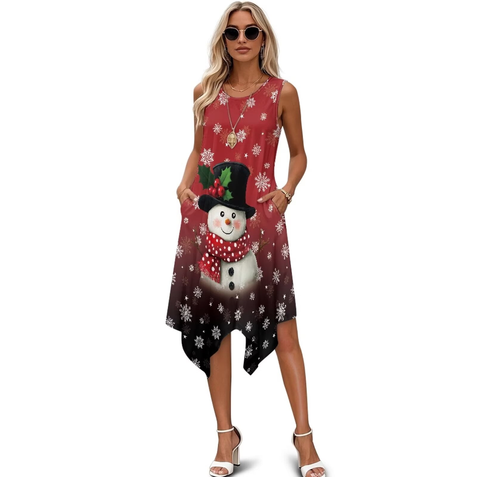 FUIALDOLG Women's Xmas Snowflake Snowman Dress Womens Ruffle Aline — free download
