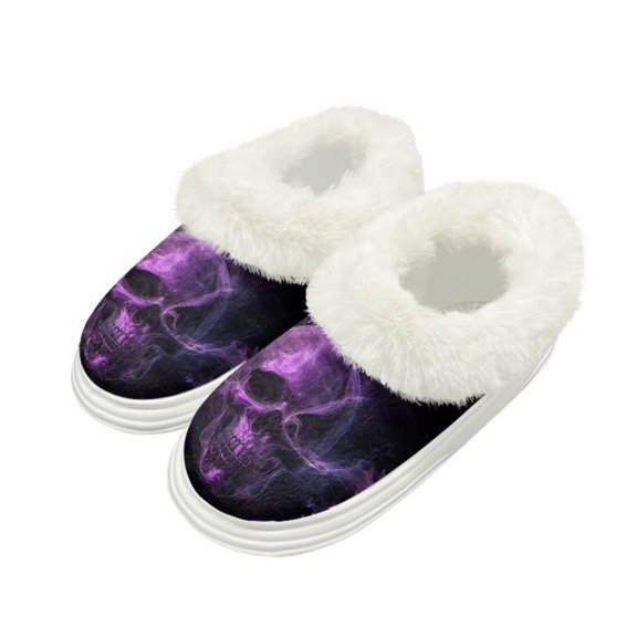 FUIALDOLG Womens Fuzzy Slippers Purple Skull Smoke Print Fluffy Platform Slippers Memory Foam Indoor/Outdoor Shoes Warm Winter House Shoes, Size 9-10