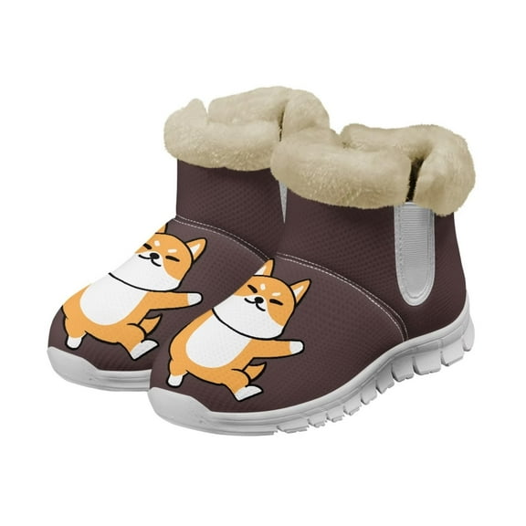 FUIALDOLG Womens Hike Footwear Faux Fur Lining Cute Fox Print Ankle Booties Ladies Comfortable Work Short Boots Outdoor Rain Boots Outdoor