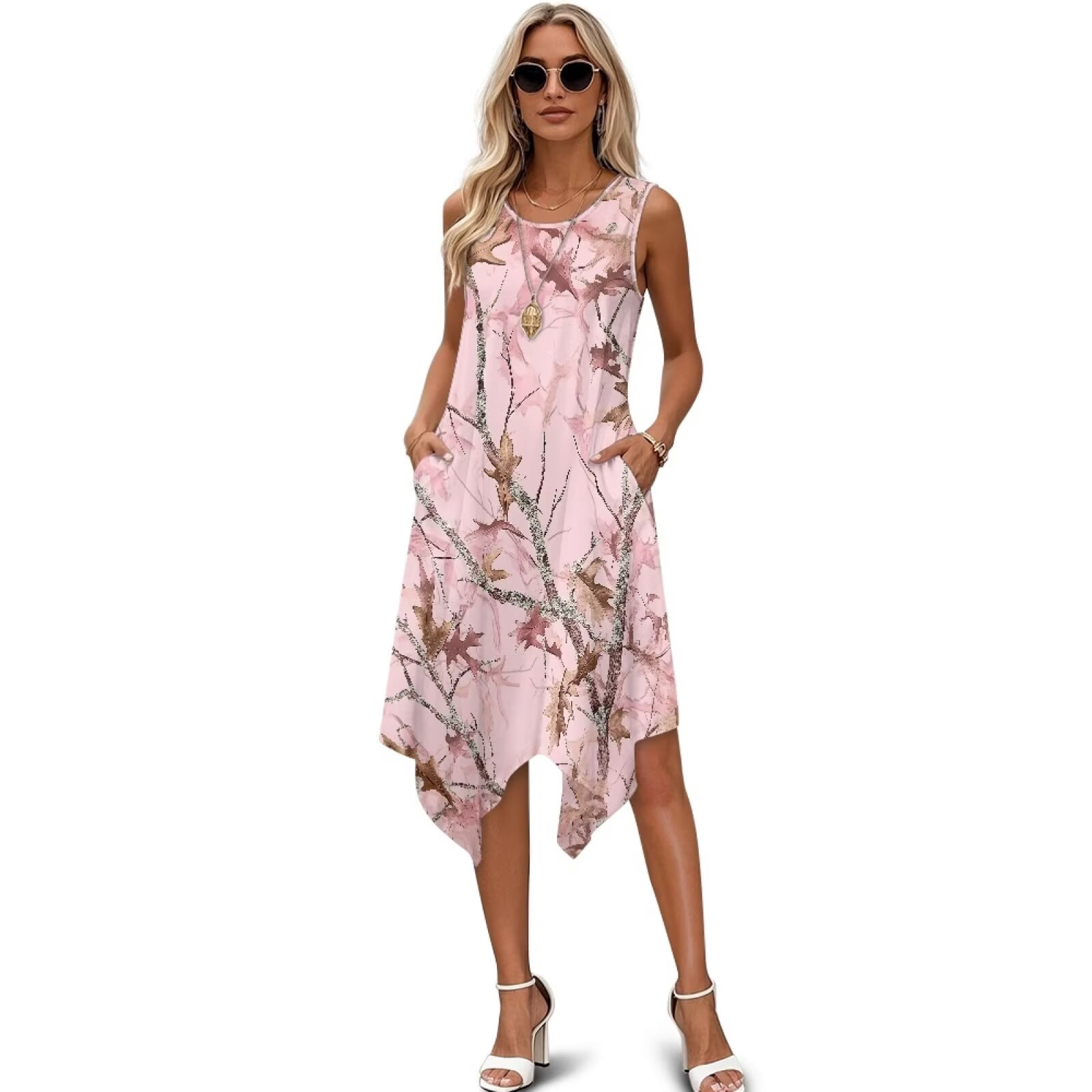 FUIALDOLG Womens Pink Camouflage Dresses Summer Sleeveless Sundress with  Pocket Womens A-line Asymmetric Skirt Loose Fit Swing Midi Cocktail Dress,L  - Walmart.com