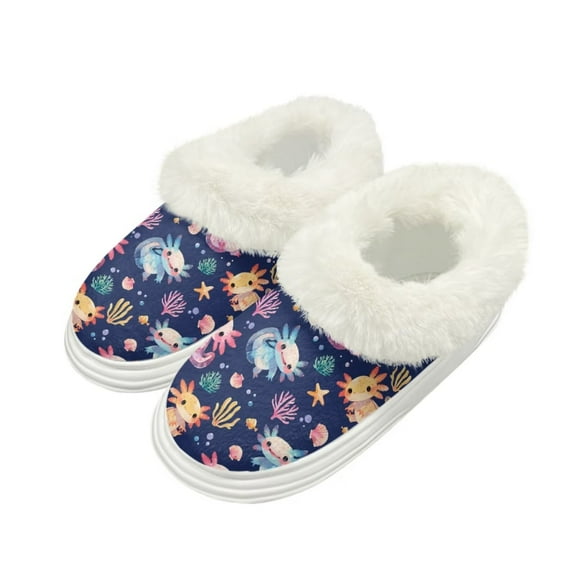 FUIALDOLG Womens Slippers Cartoon Axolotl Corals Print Fuzzy Slippers for Women Indoor Fluffy Plush House Shoes for Ladies Bedroom Shoes, Size 4-5